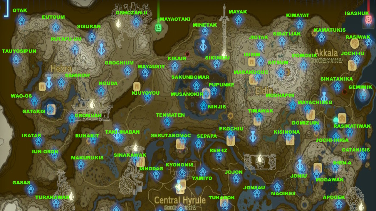 Shrine map: North Surface World.