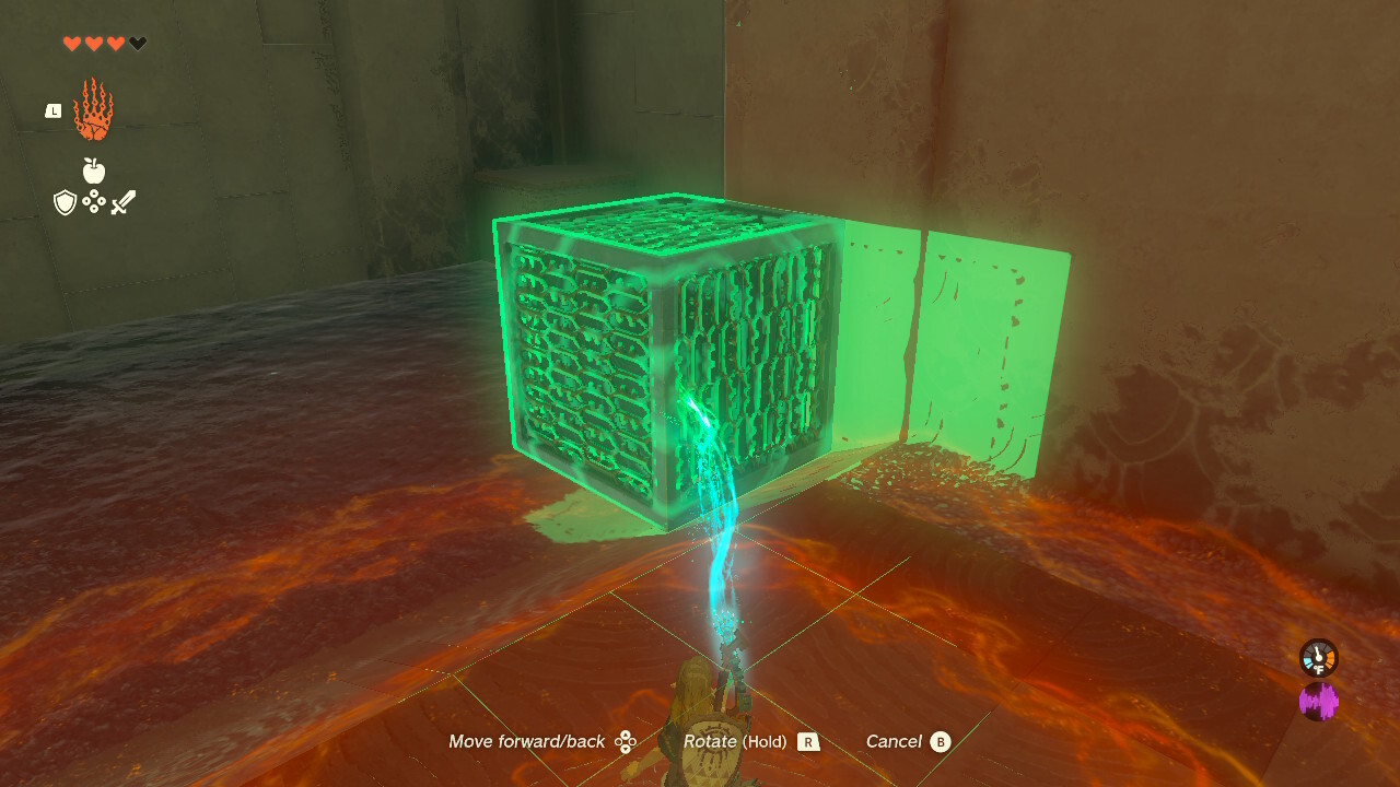 The chest is hidden on the ledge to the right of the cube.